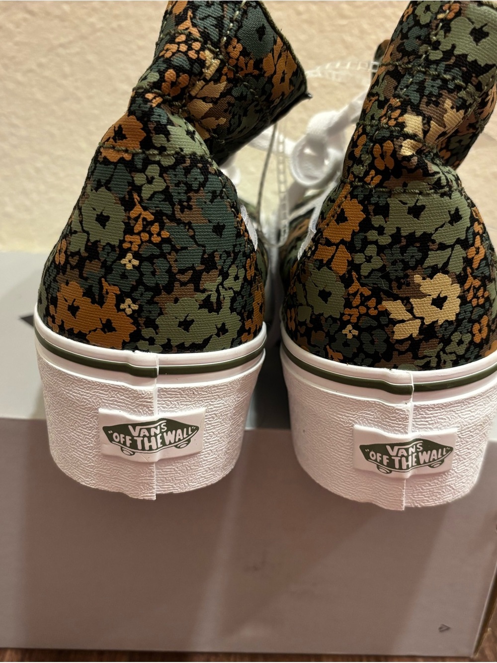 Vans High-Top Floral Canvas Sneakers - Green, Tan, Black - Picture 2 of 3